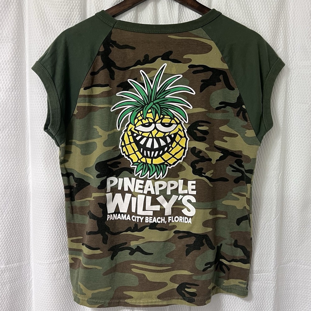 Pineapple Willy's Vintage Tshirt Retro Green Camo 2XL Panama City‎ Beach - READ